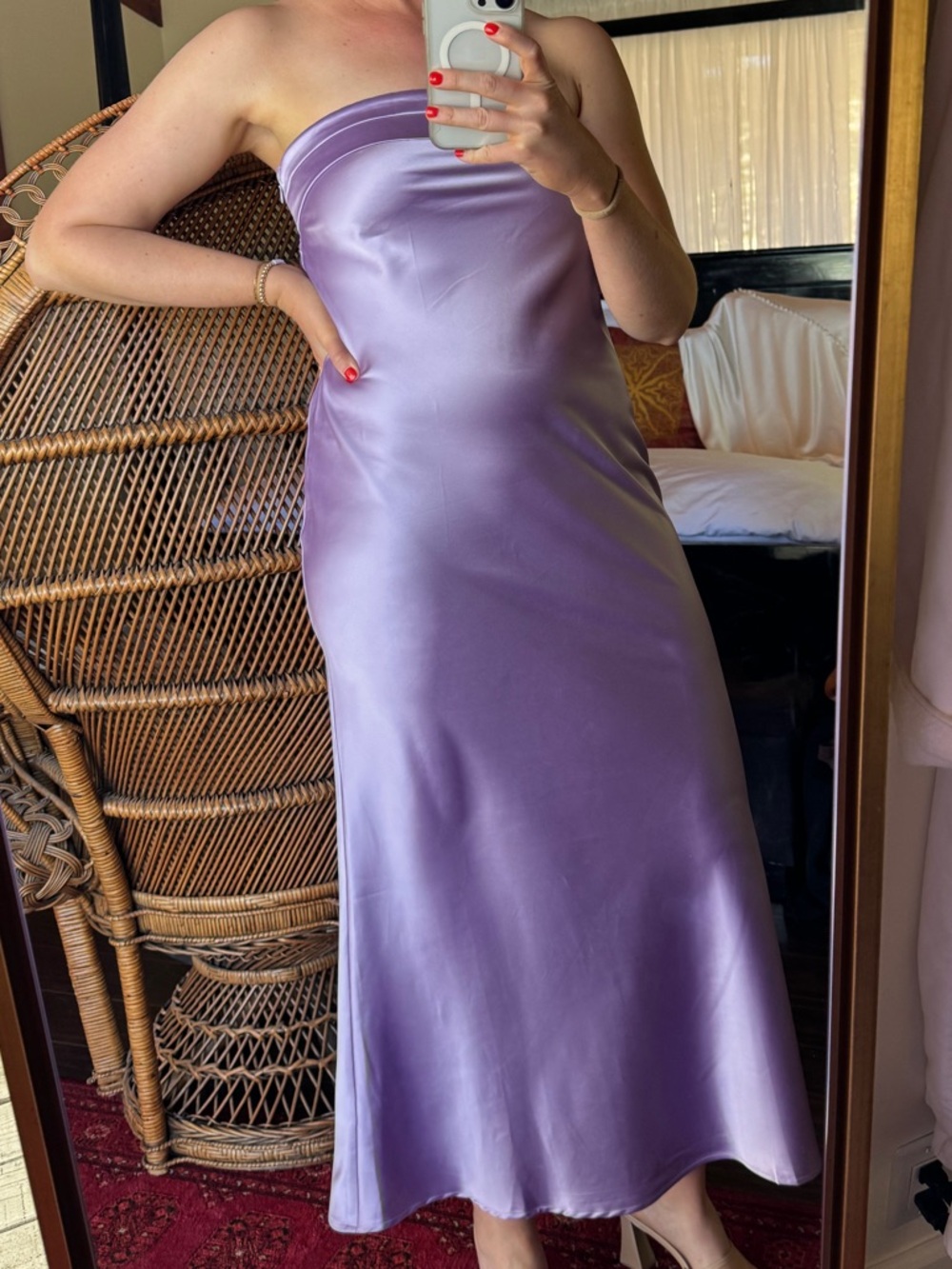 Satin Lilac Maxi Dress - Women's Flowing Evening Dress